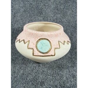 KOPA Pottery Vase AP123 Pink Turquoise 22K Gold Trim Southwestern Geometric 5.5"